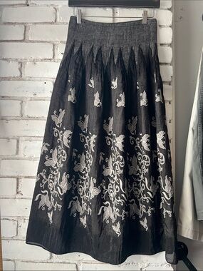 Lapis Black Maxi Skirt with White Embroidery and butterfly appliqué summer